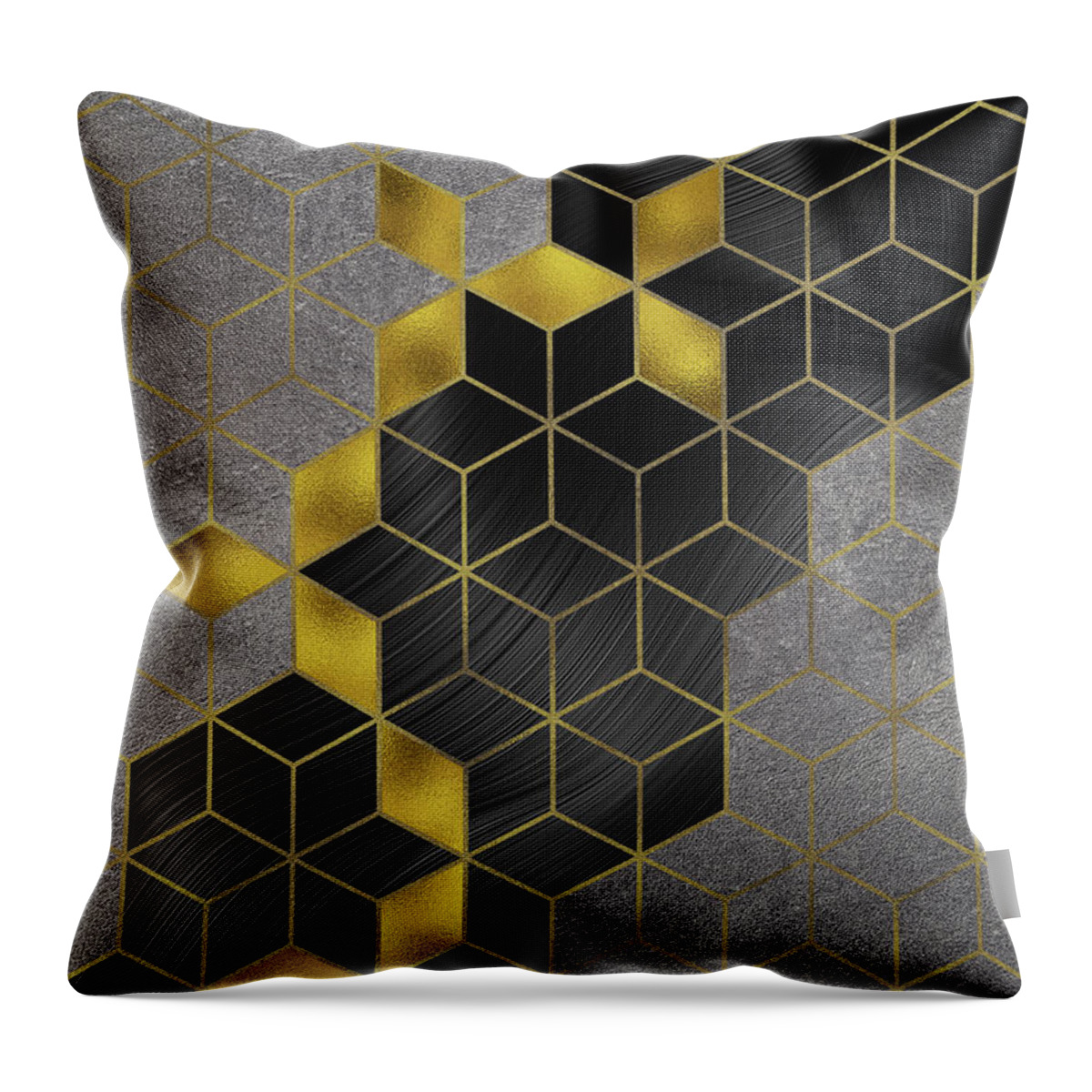 Abstract Throw Pillow featuring the digital art Gold With The Flow Geometric Modern Marble by Sambel Pedes