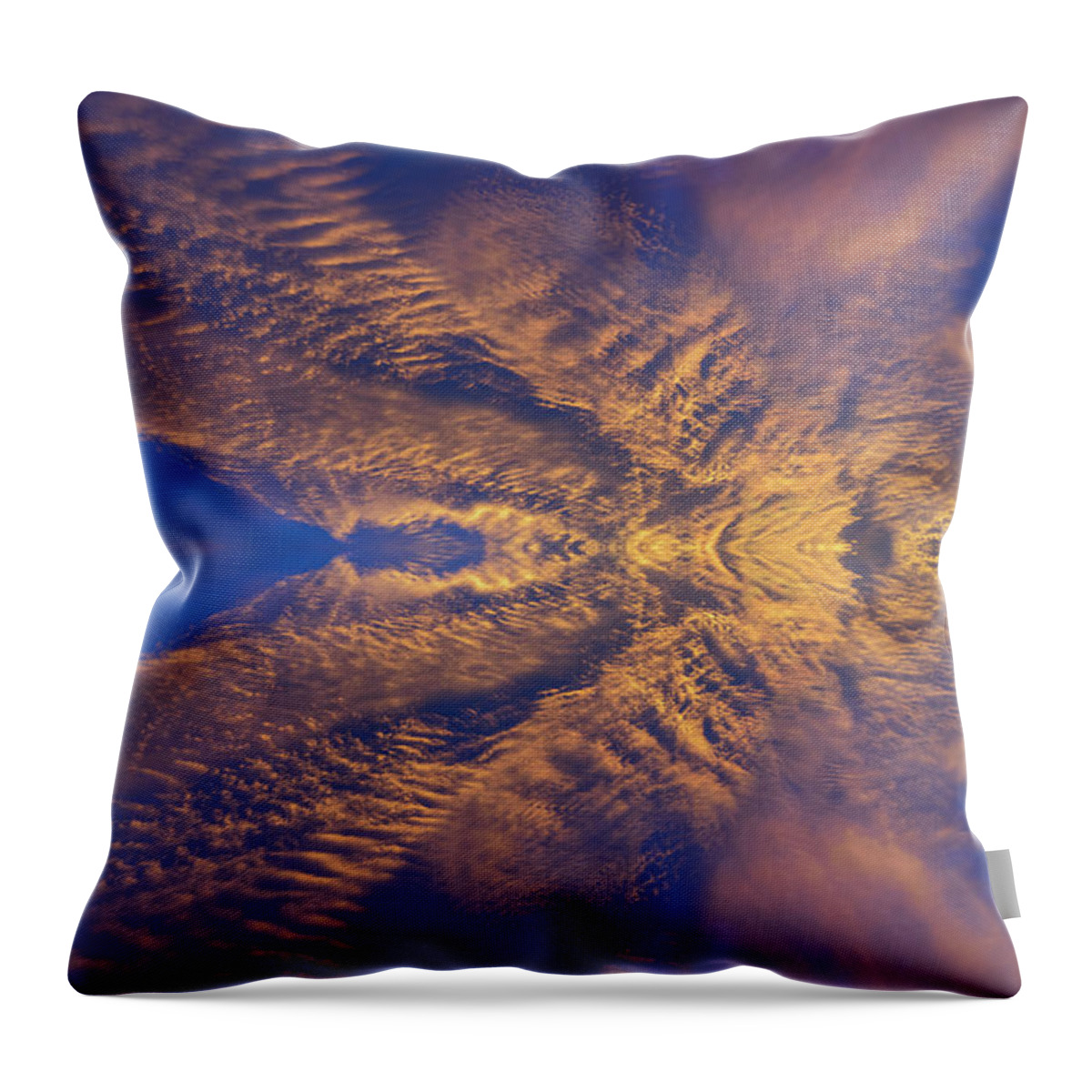 Clouds Throw Pillow featuring the digital art Golden clouds in the dark blue sky, guardian angel by Adriana Mueller