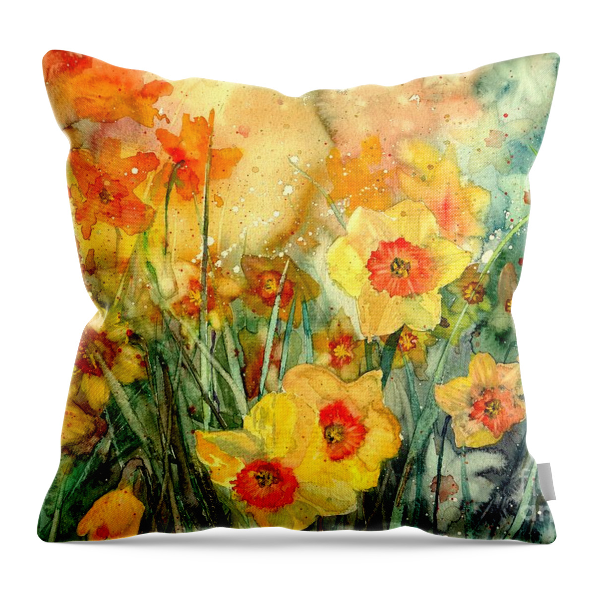 Breeze Throw Pillow featuring the painting Golden Daffodils by Suzann Sines