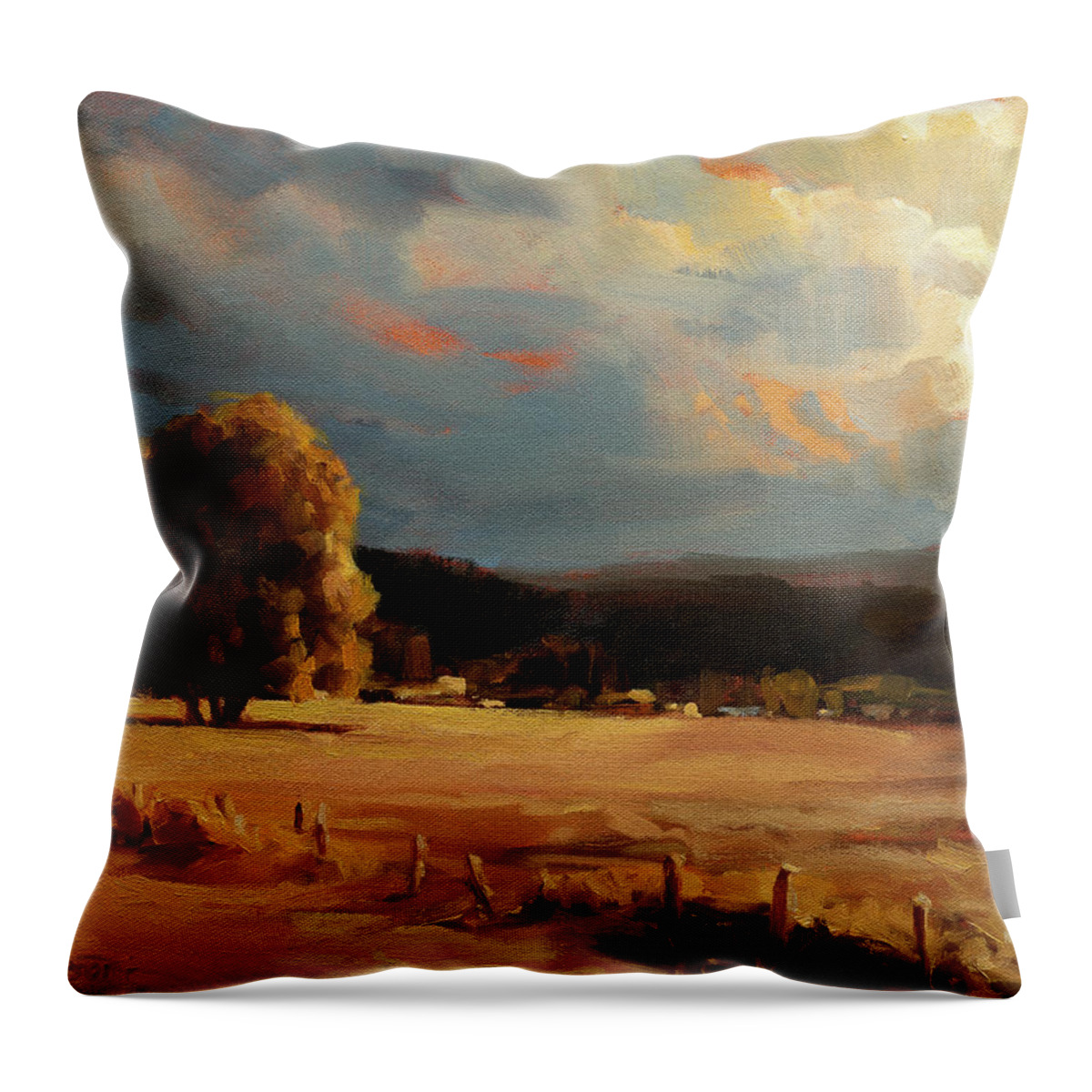 Landscape Throw Pillow featuring the painting Golden Field by Steve Henderson