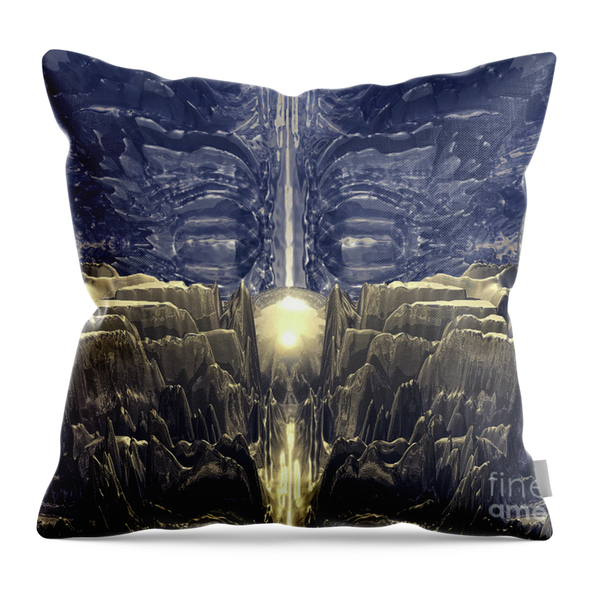 Digital Art Throw Pillow featuring the digital art Golden Fractal Environment by Phil Perkins
