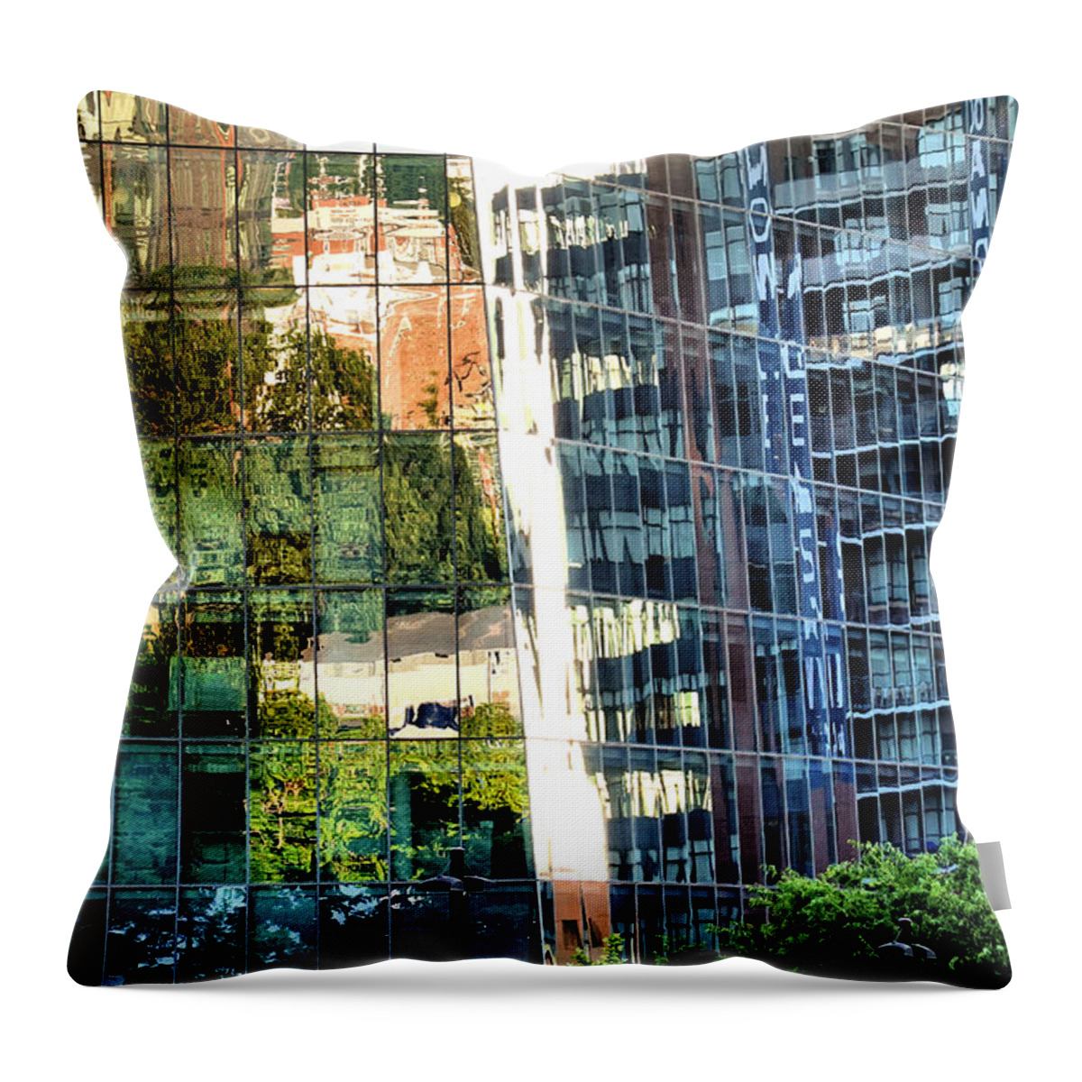 Abstract Throw Pillow featuring the photograph Golden Hour Reflections - A NoMa Impression by Steve Ember
