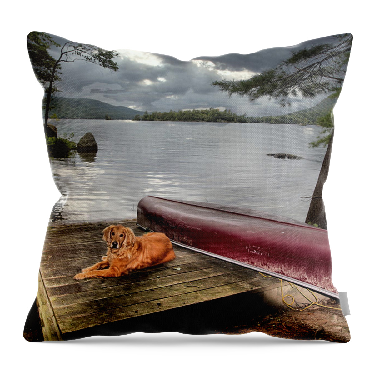 Lake Throw Pillow featuring the photograph Golden Lake Storm Overhead by Russel Considine