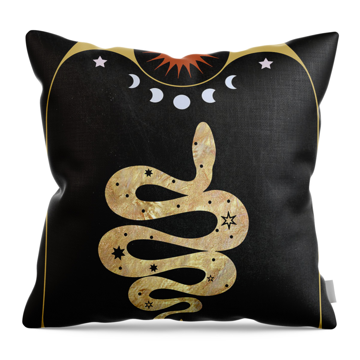 Golden Serpent Throw Pillow featuring the painting Golden Serpent Magical Animal Art by Garden Of Delights
