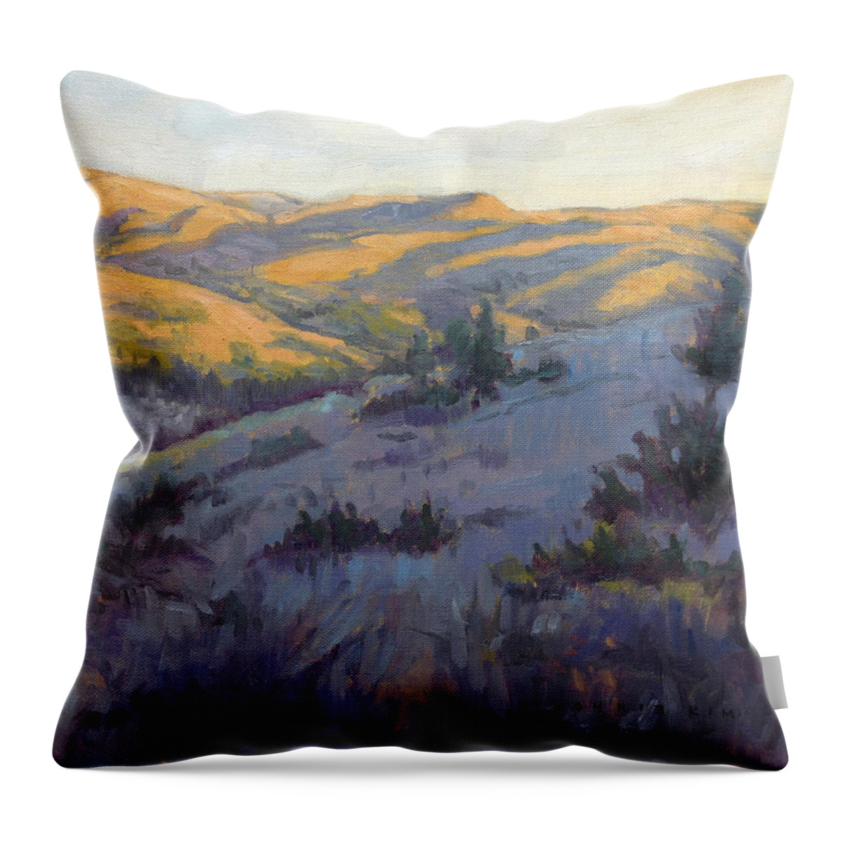 Santiago Oaks Regional Park Throw Pillow featuring the painting Golden Trail by Konnie Kim