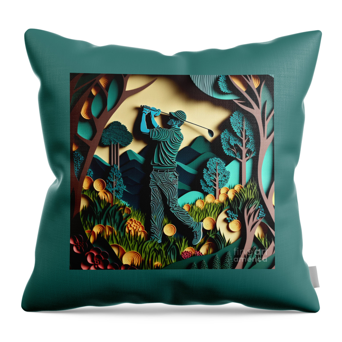 Golfers I Throw Pillow featuring the mixed media Golfers I by Jay Schankman