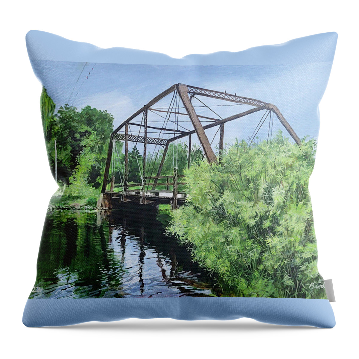 Bridge Throw Pillow featuring the painting Gone Fishing by William Brody