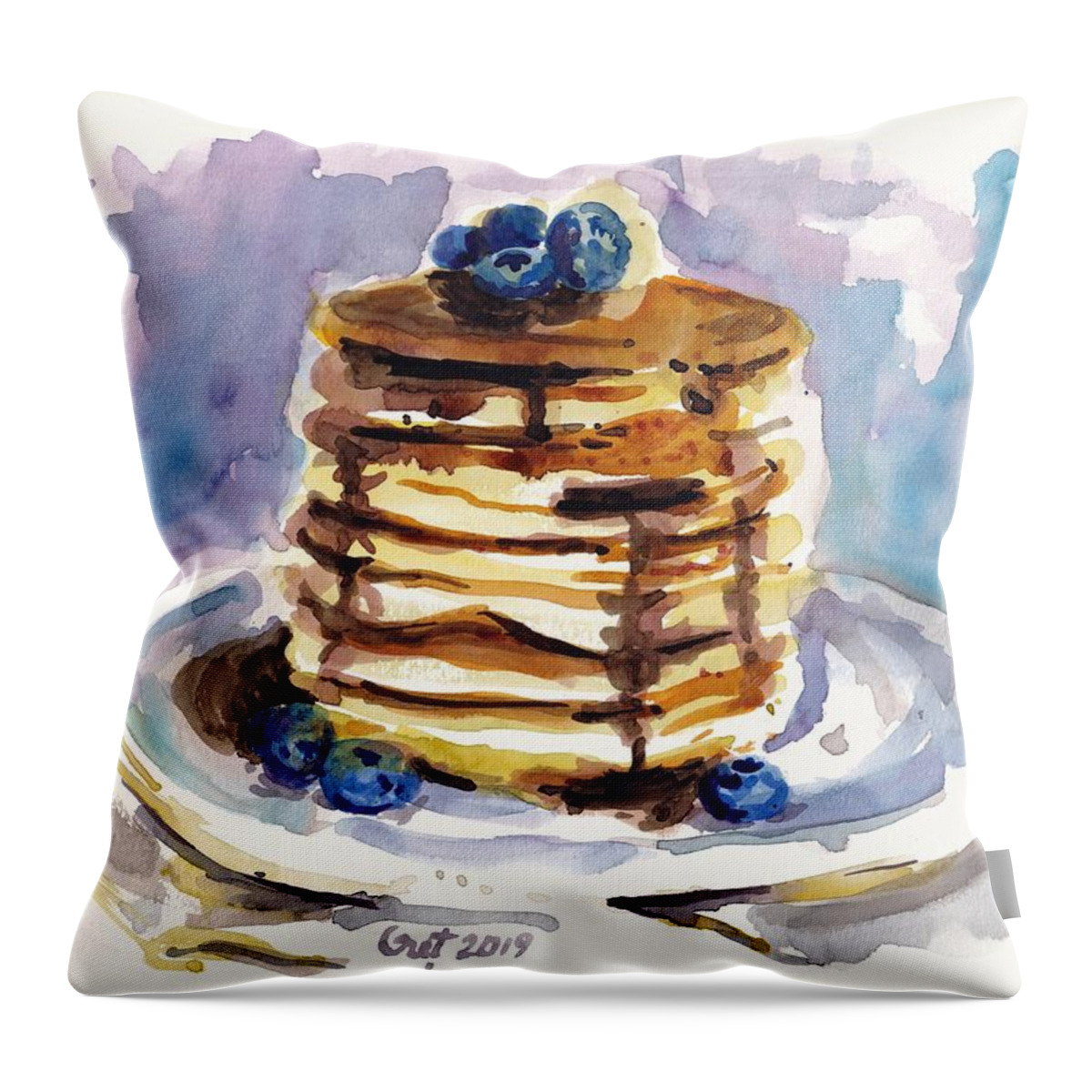 Pancake Throw Pillow featuring the painting Good Morning by George Cret