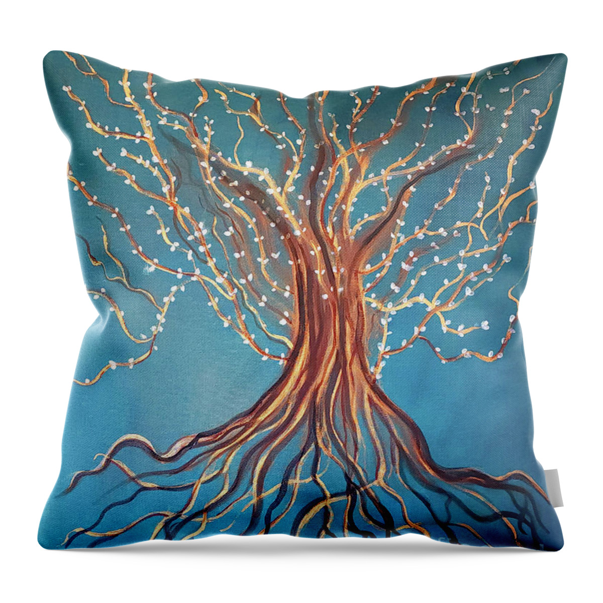 Tree Throw Pillow featuring the painting Good Roots Bear Fruits by Artist Linda Marie