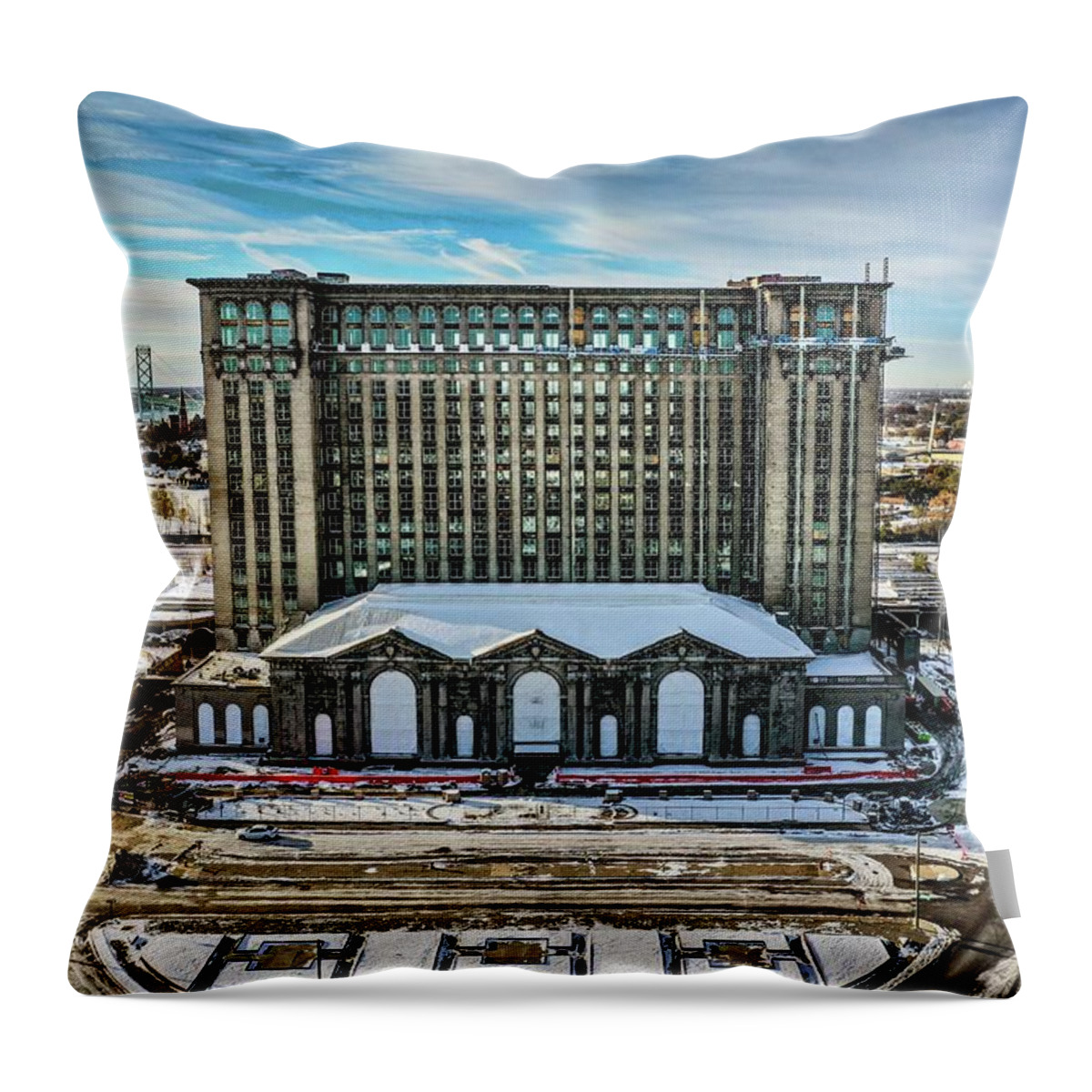 Detroit Throw Pillow featuring the photograph Grand Central DJI_0462 by Michael Thomas