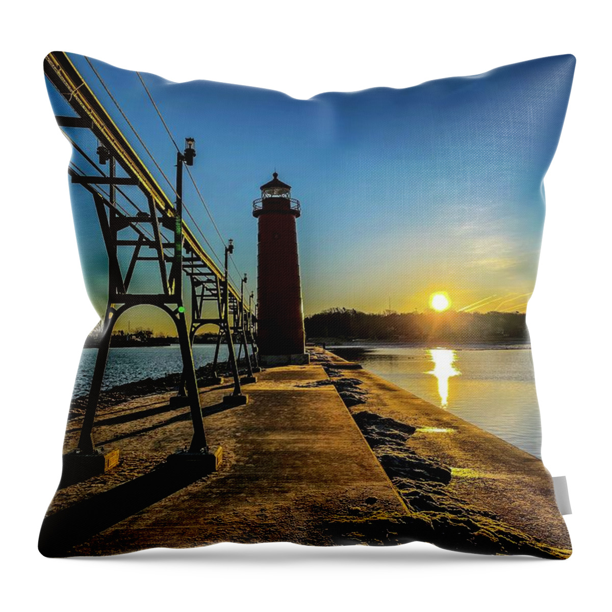 Northernmichigan Throw Pillow featuring the photograph Grand Haven Light House IMG_8945 HRes by Michael Thomas
