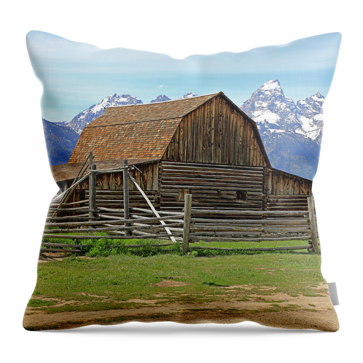 Grand Teton National Park Throw Pillow featuring the photograph Grand Teton National Park - John Moulton Barn by Richard Krebs