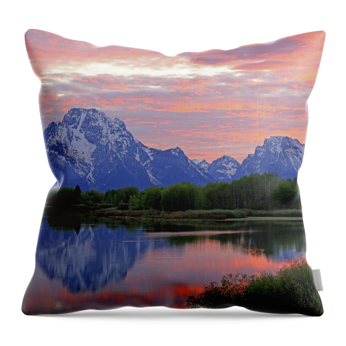Oxbow Bend Throw Pillow featuring the photograph Grand Teton National Park - Oxbow Bend Snake River by Richard Krebs