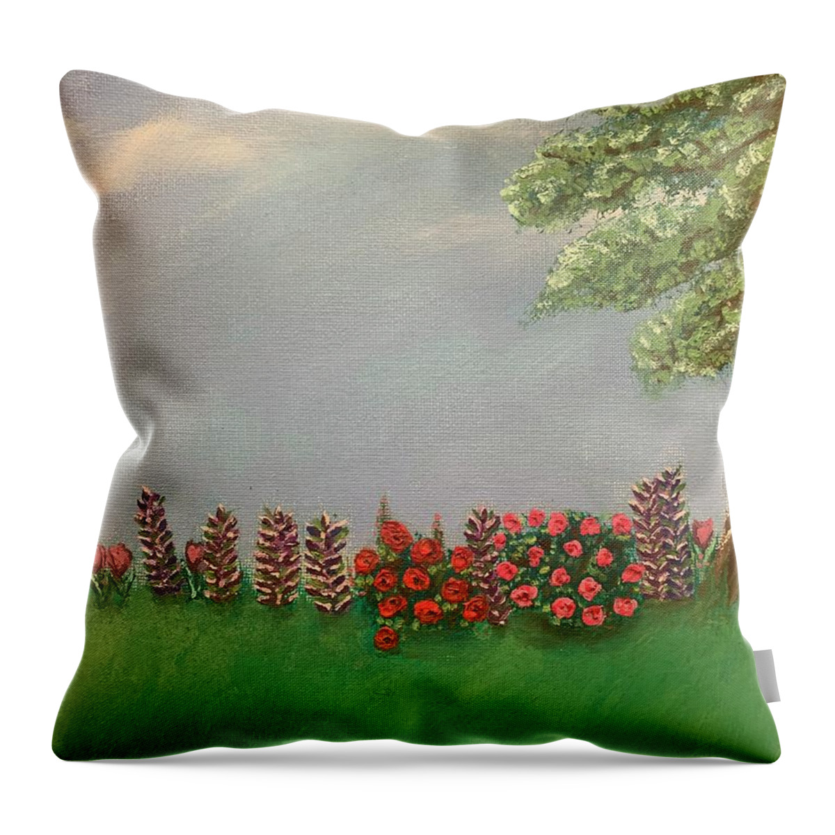 Oil Throw Pillow featuring the painting Grandmas Garden by Lisa White