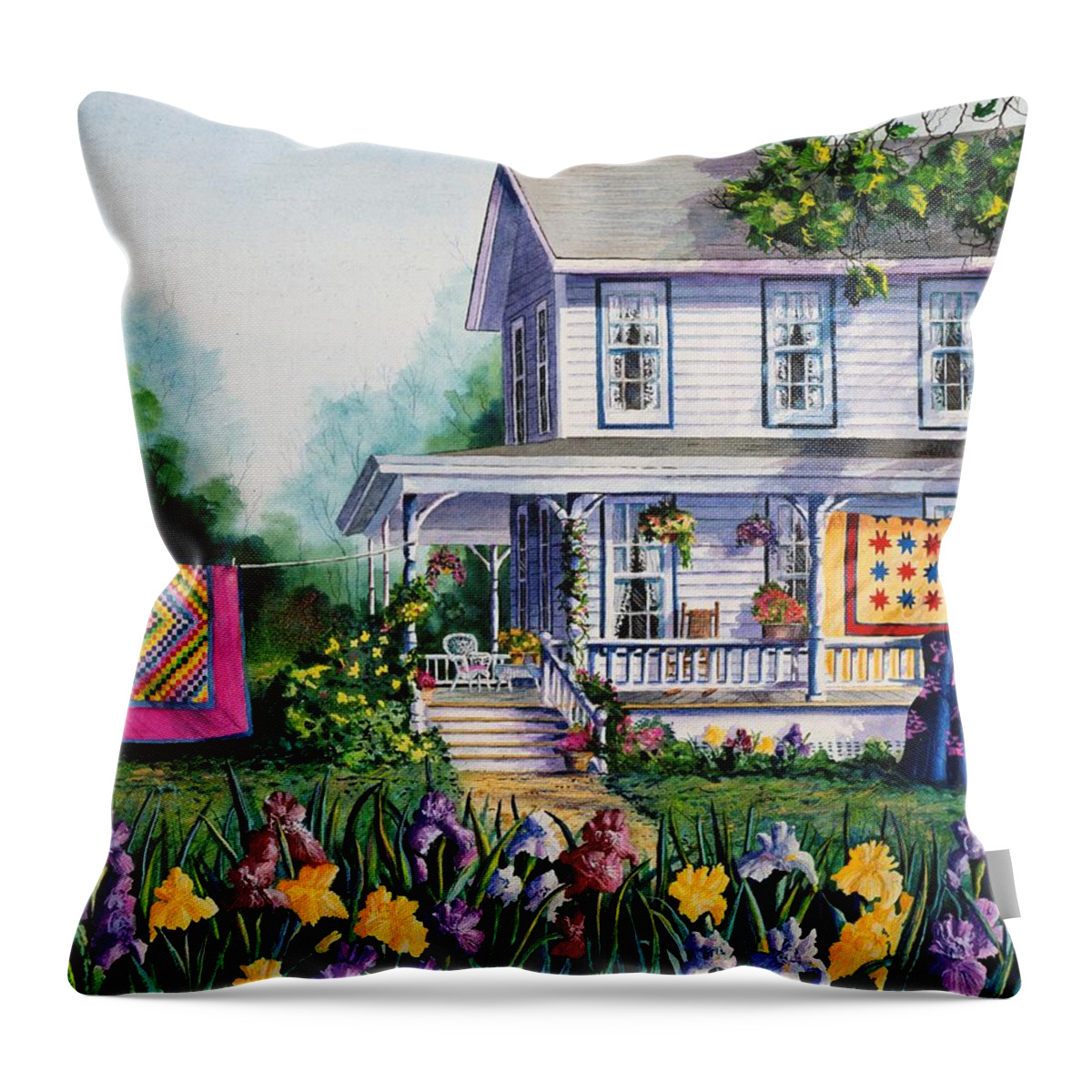 Farm House Throw Pillow featuring the painting Grandma's Treasures by Diane Phalen