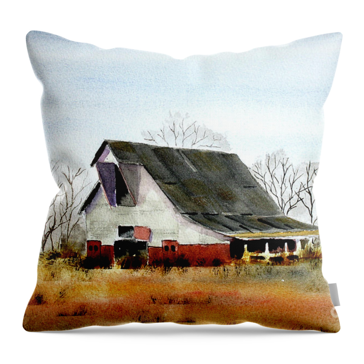 Rural Landscape Throw Pillow featuring the painting Graves Co Barn #2 by William Renzulli