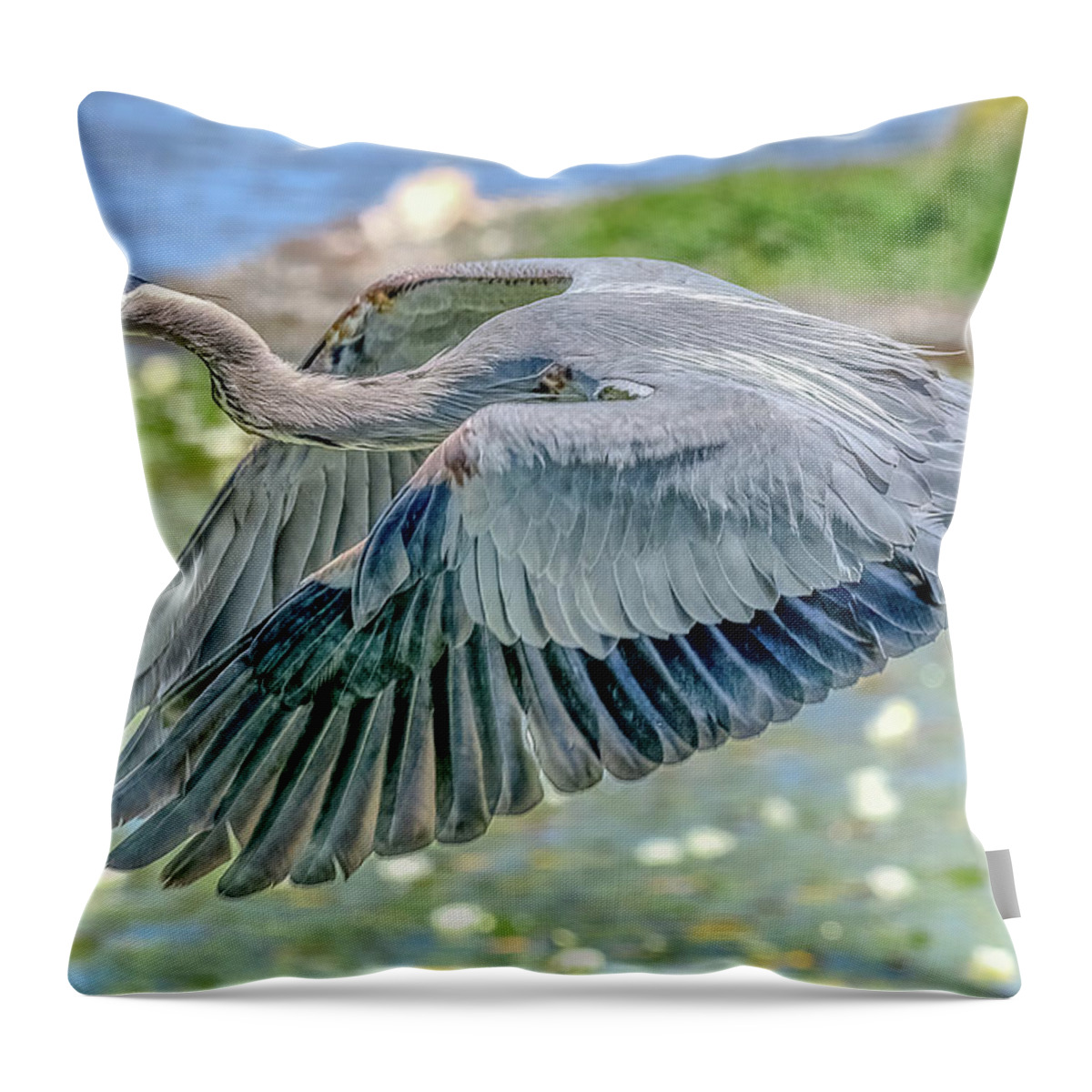 Blue Heron Throw Pillow featuring the photograph Great Blue Heron by Jerry Cahill