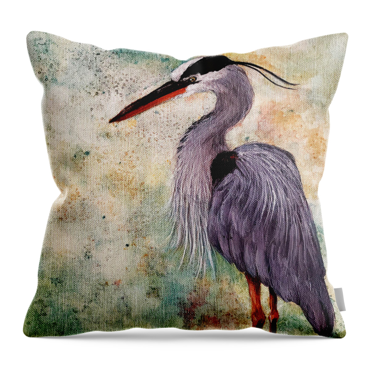 Wildlife Throw Pillow featuring the painting Great Blue Heron by Zan Savage
