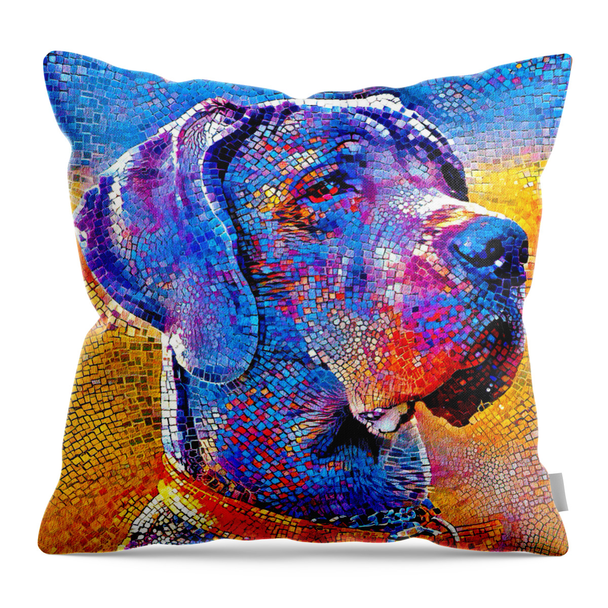 Great Dane Throw Pillow featuring the digital art Great Dane portrait - colorful mosaic by Nicko Prints