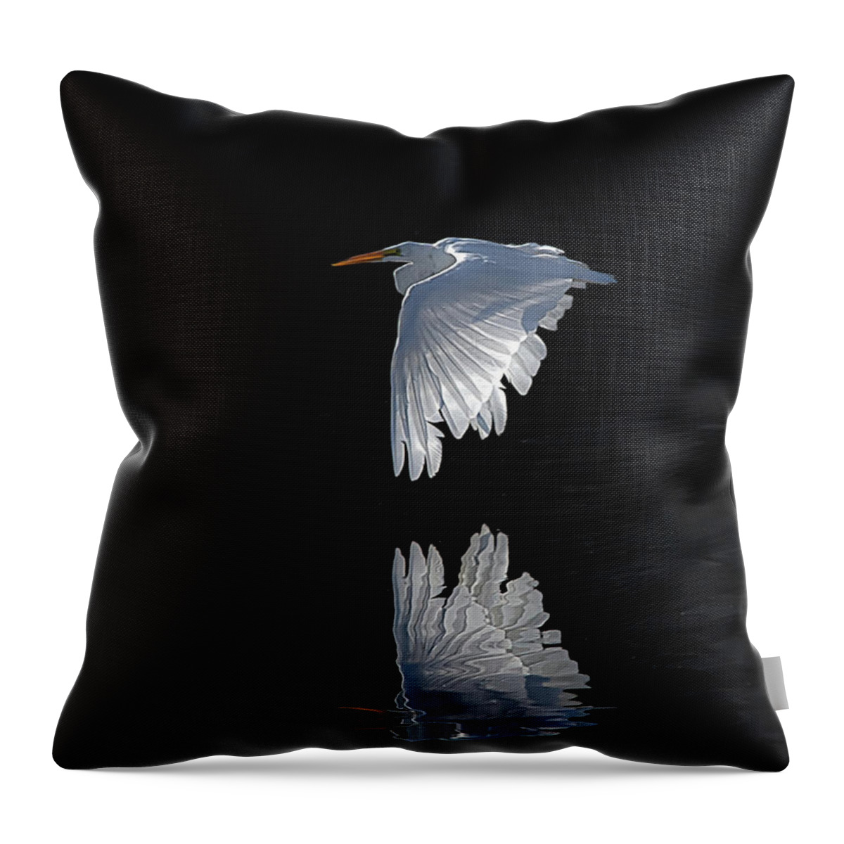 Great White Egret Throw Pillow featuring the photograph Great White Egret in flight by Rick Mosher