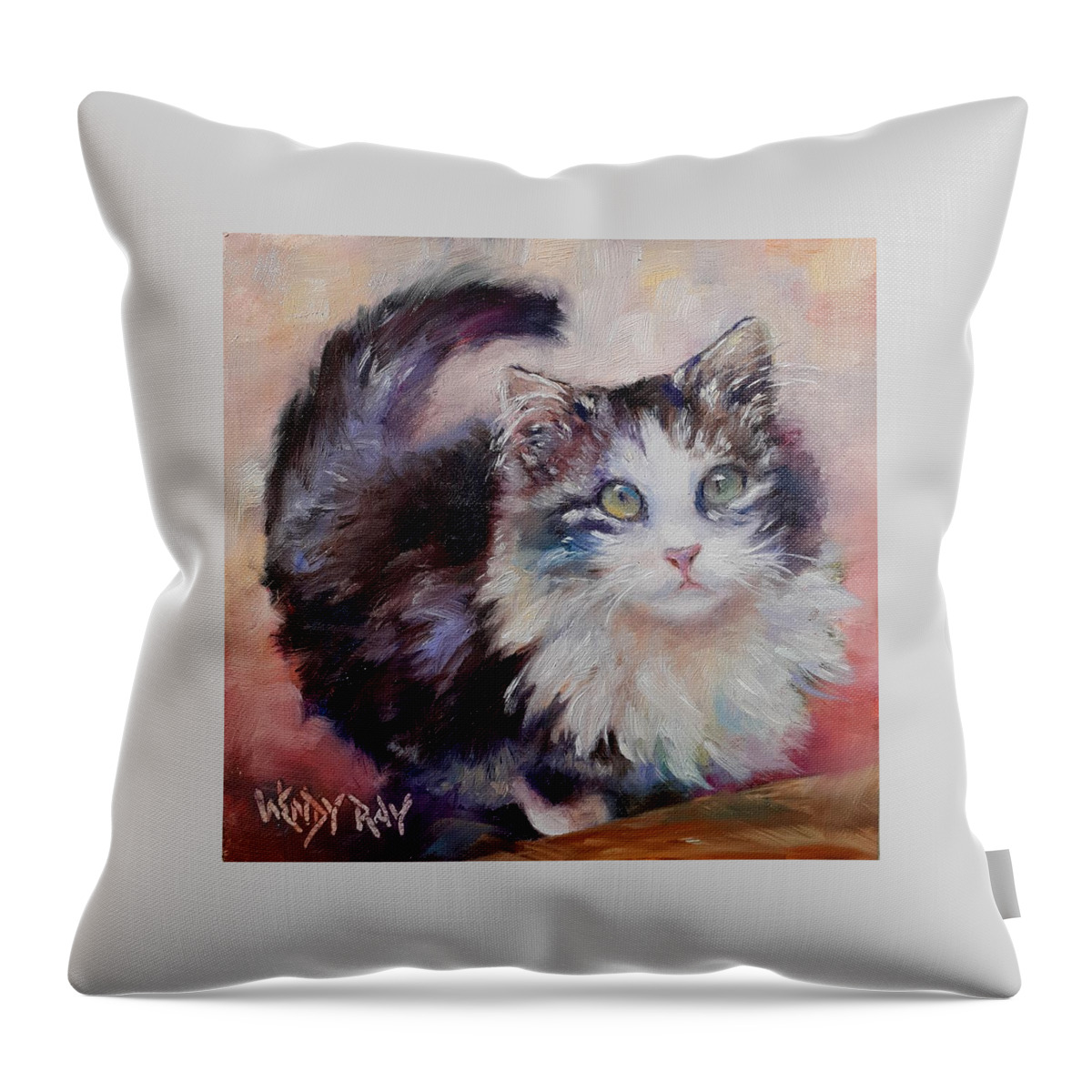 Cat Throw Pillow featuring the painting Green Eyes by Wendy Ray