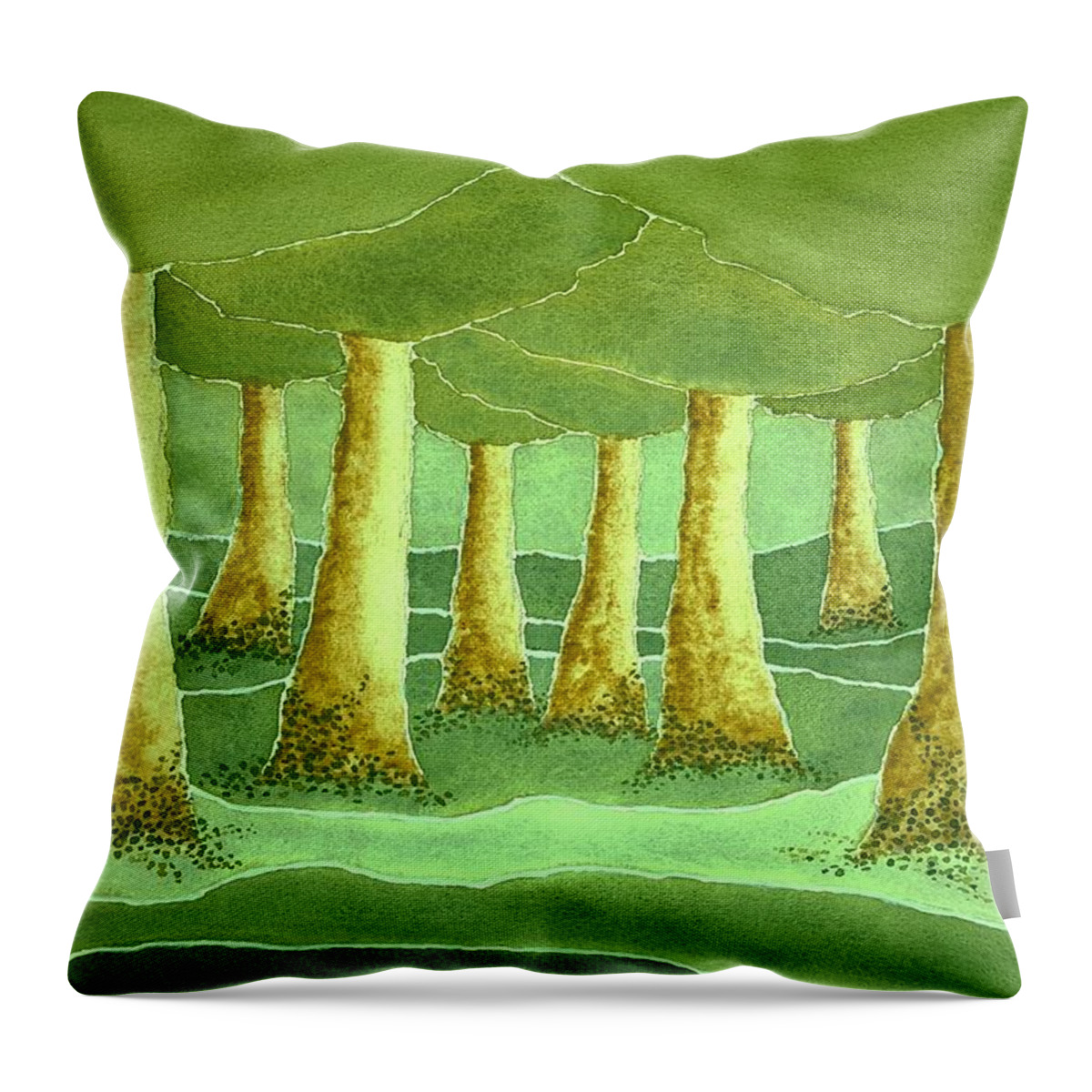 Watercolor Throw Pillow featuring the painting Green Grove by John Klobucher