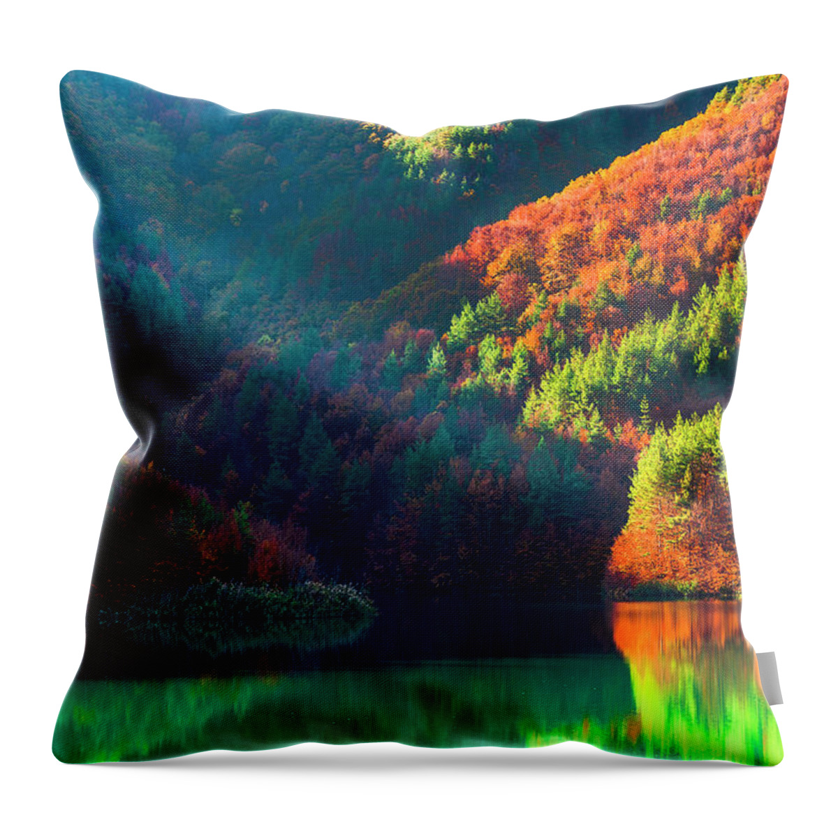 Bulgaria Throw Pillow featuring the photograph Green Lake by Evgeni Dinev