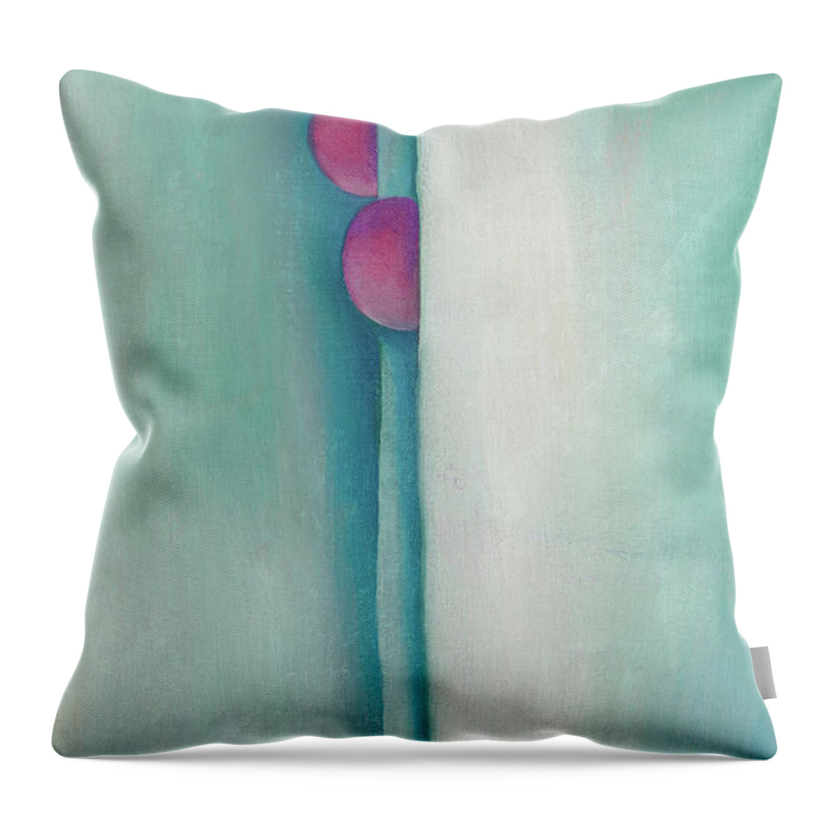 Georgia O'keeffe Throw Pillow featuring the painting Green lines and pink - abstract modernist painting by Georgia O'Keeffe