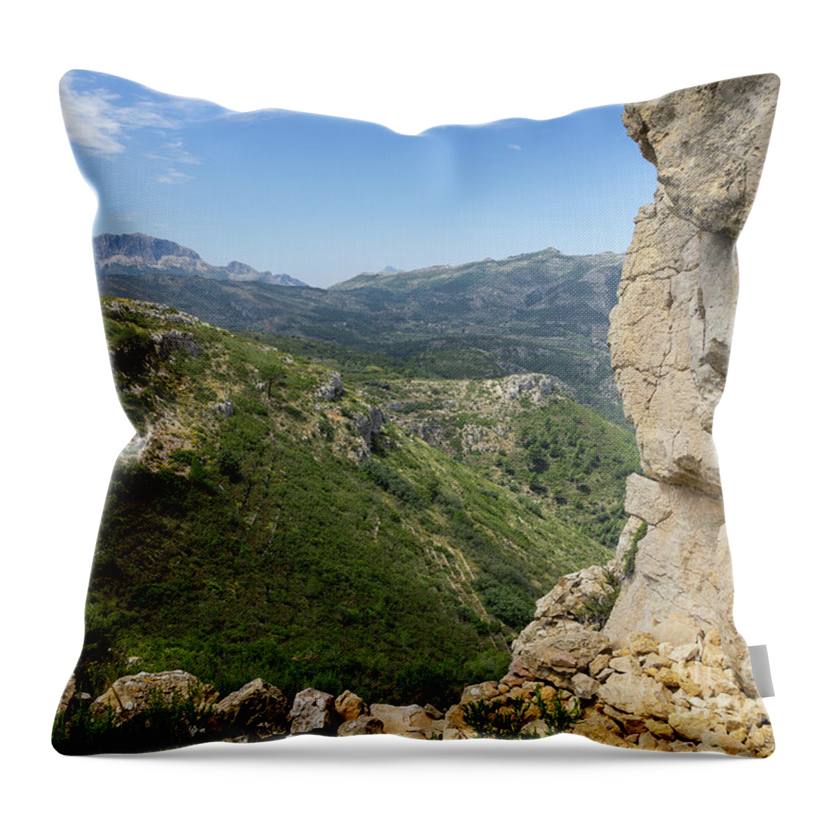 Mountains Throw Pillow featuring the photograph Green mountain landscape and rocks by Adriana Mueller
