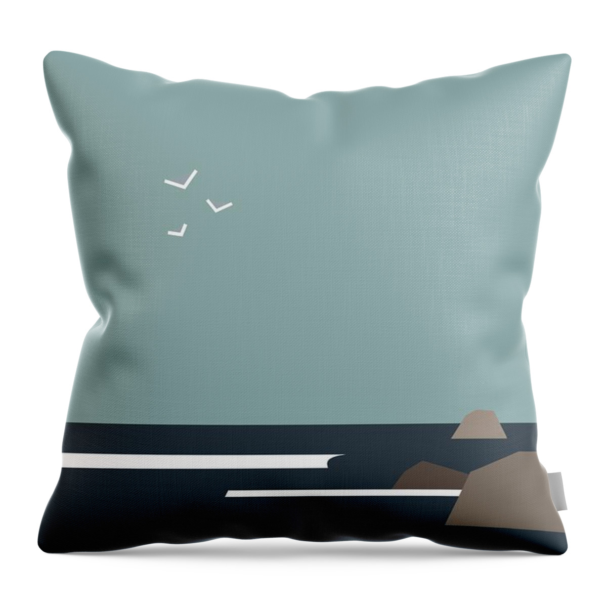 Sea Throw Pillow featuring the digital art Grey sky over the sea. by Fatline Graphic Art