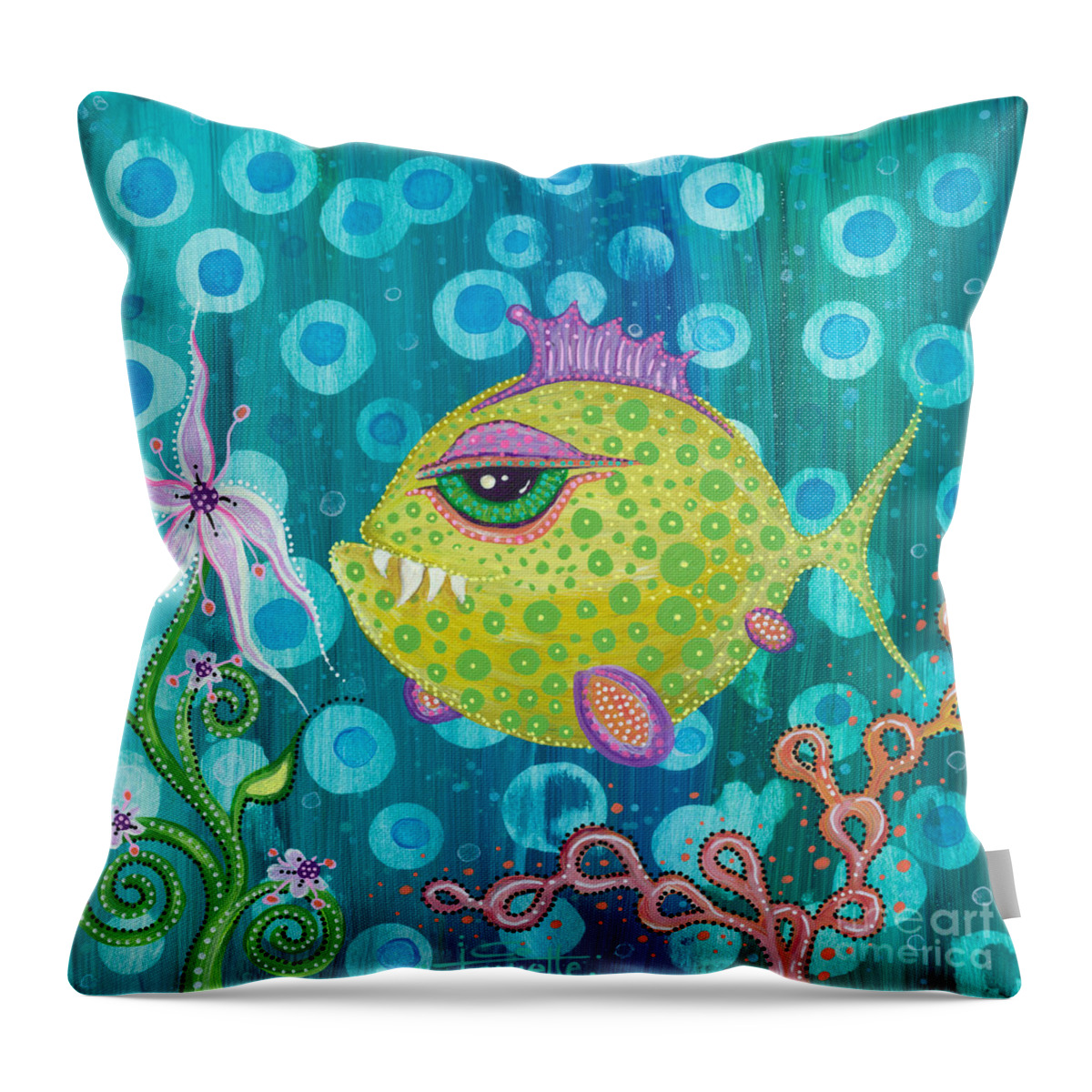 Fish Throw Pillow featuring the painting I Got a New Attitude by Tanielle Childers