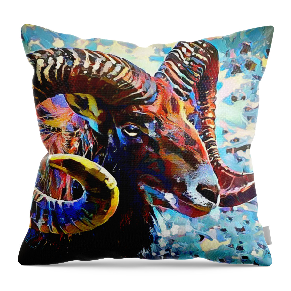 Animals Throw Pillow featuring the digital art Groovy Ram by Pennie McCracken
