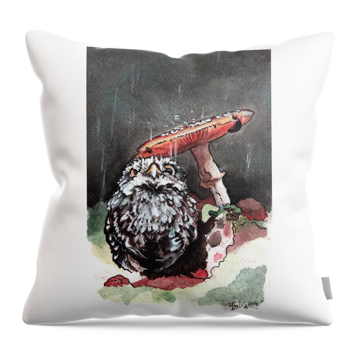 Bird Throw Pillow featuring the painting Grumpy Owl by Tiffany DiGiacomo