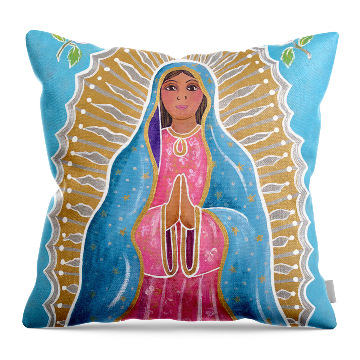 Guadalupe Throw Pillow featuring the painting Guadalupe of the Light by Candy Mayer