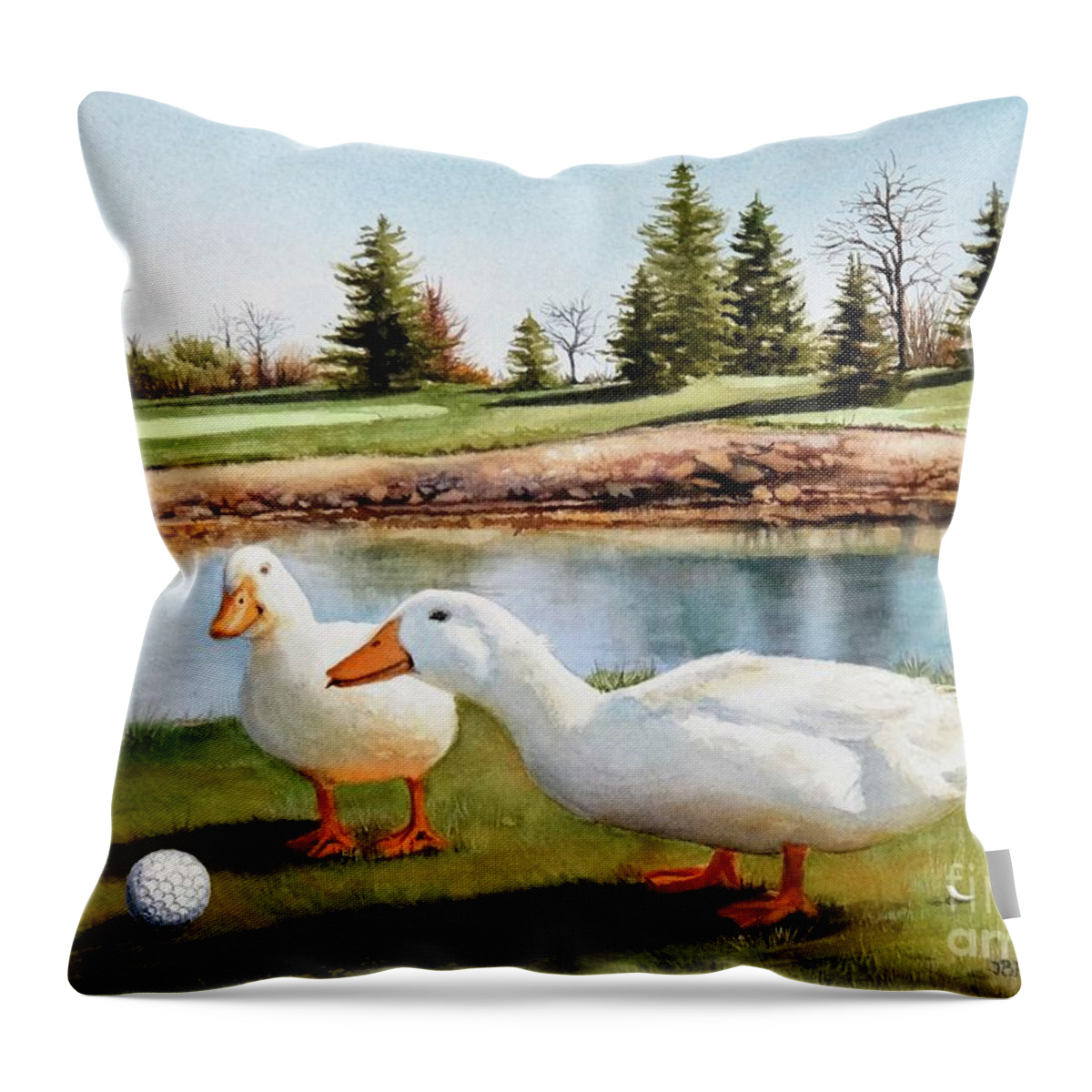 Ducks Throw Pillow featuring the painting Keep Your Eye on The Ball by Jeanette Ferguson