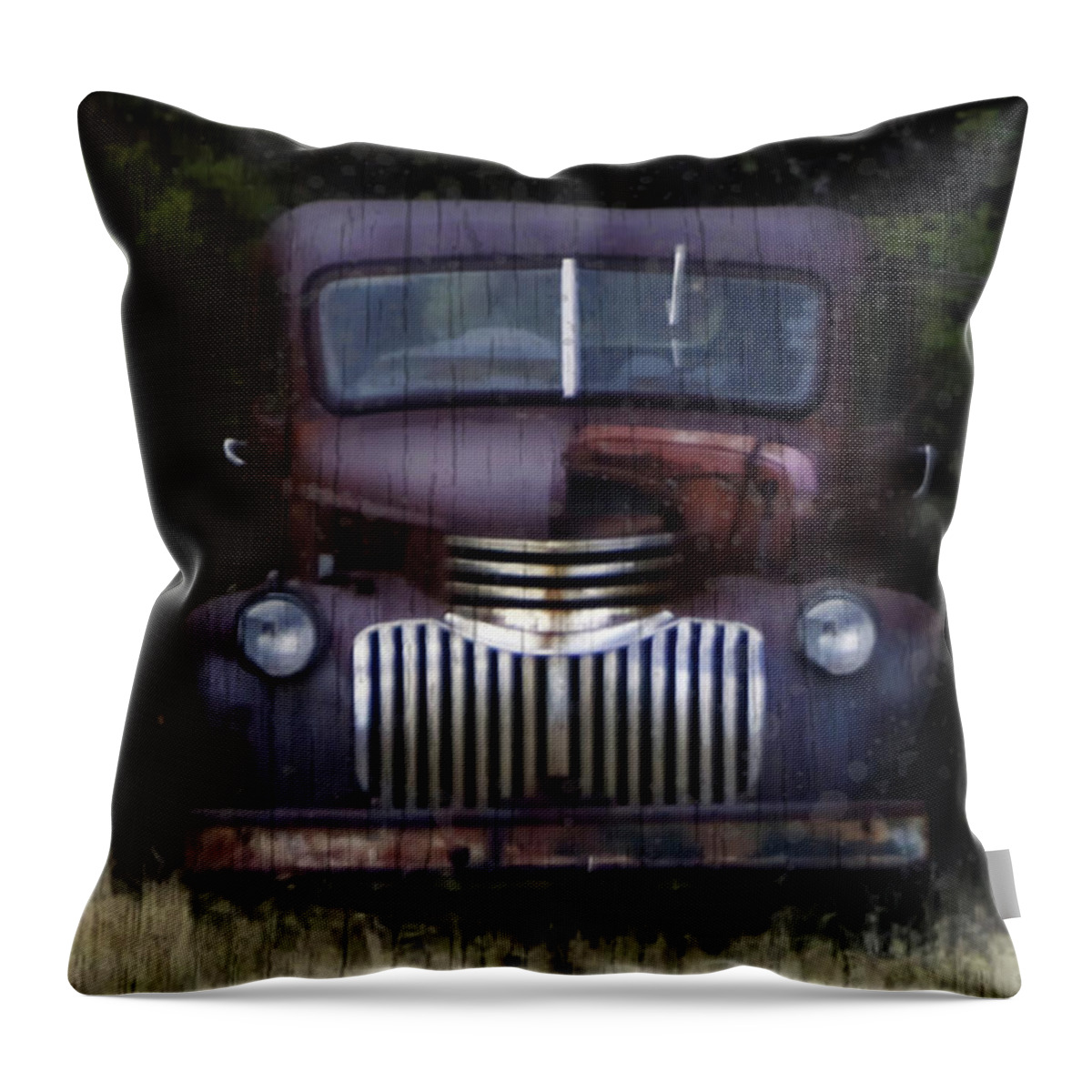 Vintage Truck Throw Pillow featuring the mixed media Guardian of the Field by Kandy Hurley