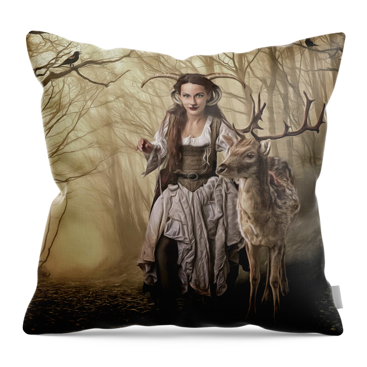 Deer Throw Pillow featuring the digital art Guardians of the Wood by Brad Barton
