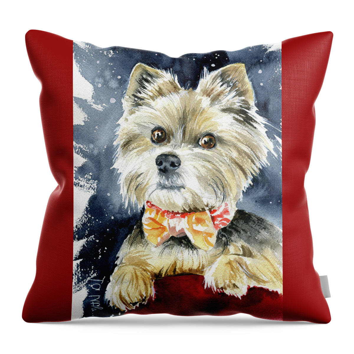 Yorkshire Throw Pillow featuring the painting Guido Yorkshire Terrier Dog Painting by Dora Hathazi Mendes