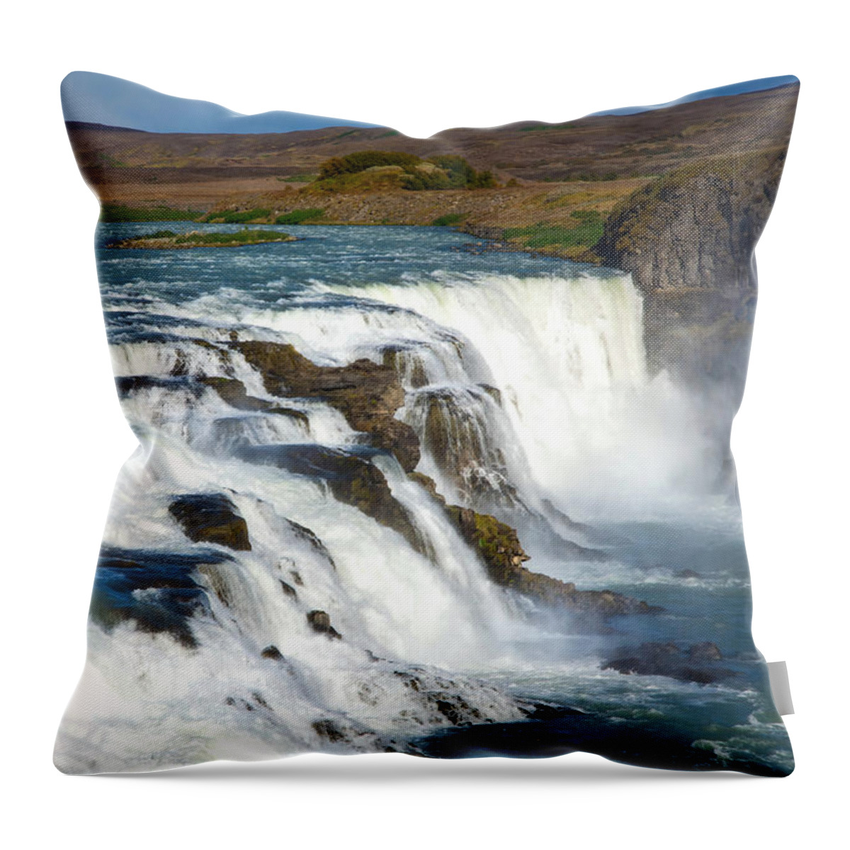Iceland Waterfall Throw Pillow featuring the photograph Gullfoss Waterfall by Rebecca Herranen