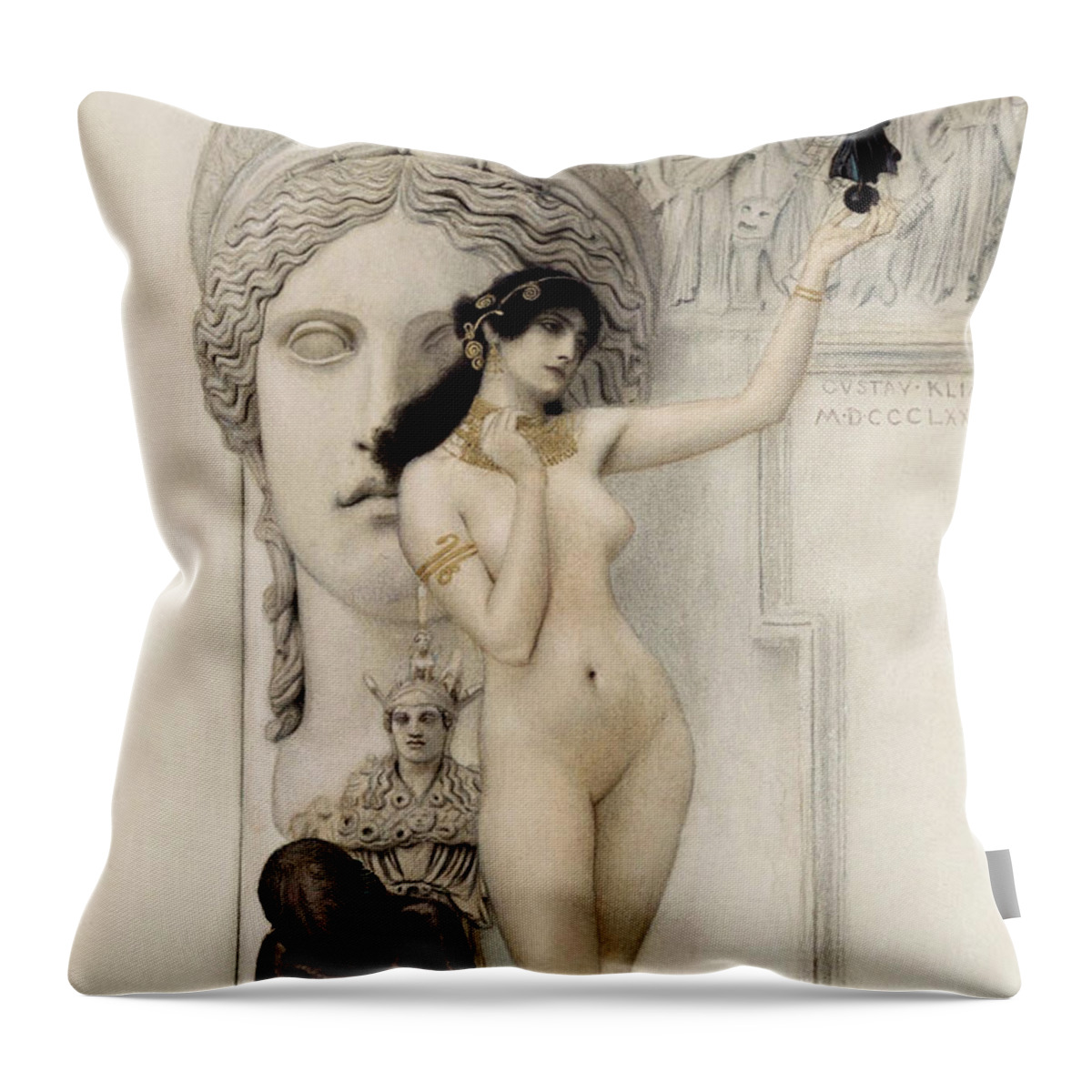 Aestheticism Throw Pillow featuring the painting Gustav Klimt Tribute Semi-Abstract Hand Painted Litho Reproduction 2 by Tony Rubino
