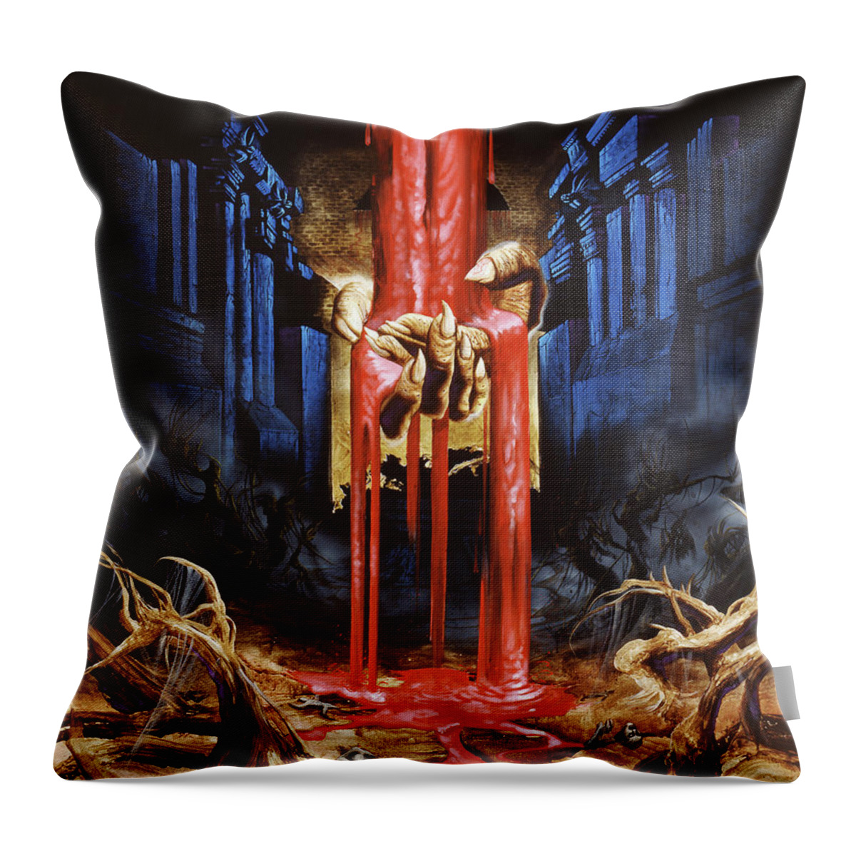 Heavy Metal Throw Pillow featuring the painting Gutted - Bleed For Us To Live by Sv Bell
