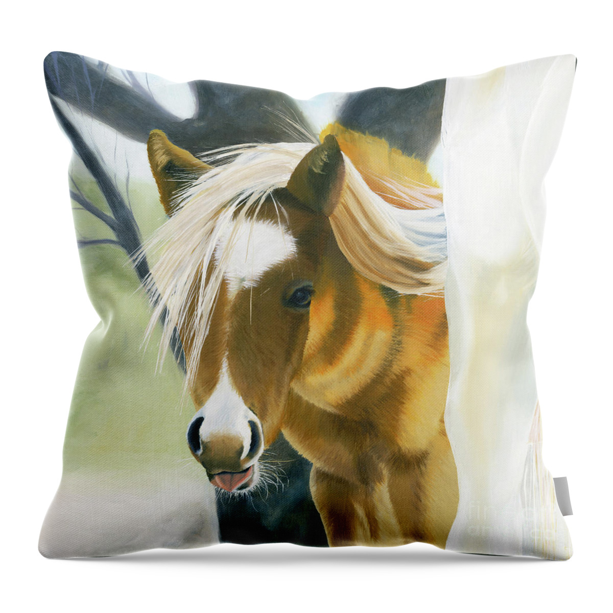 Cute Foal Throw Pillow featuring the painting Hair-Do by Shannon Hastings