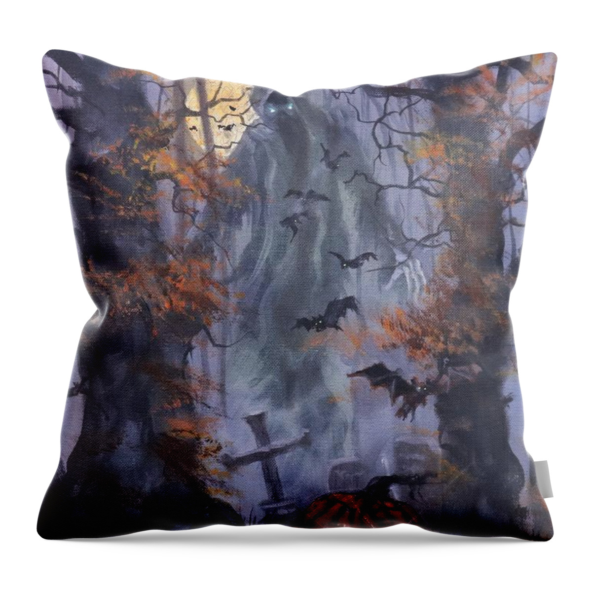 Halloween Specter Throw Pillow featuring the painting Halloween Specter by Tom Shropshire