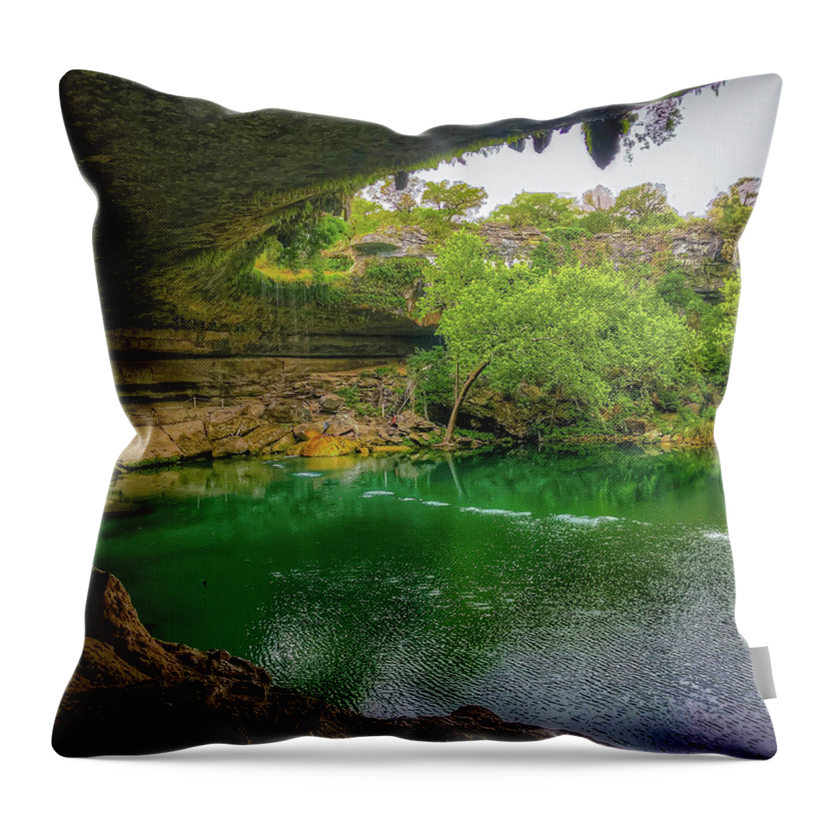 Hamiltonpool Throw Pillow featuring the photograph Hamilton Pool Cave by Pam Rendall