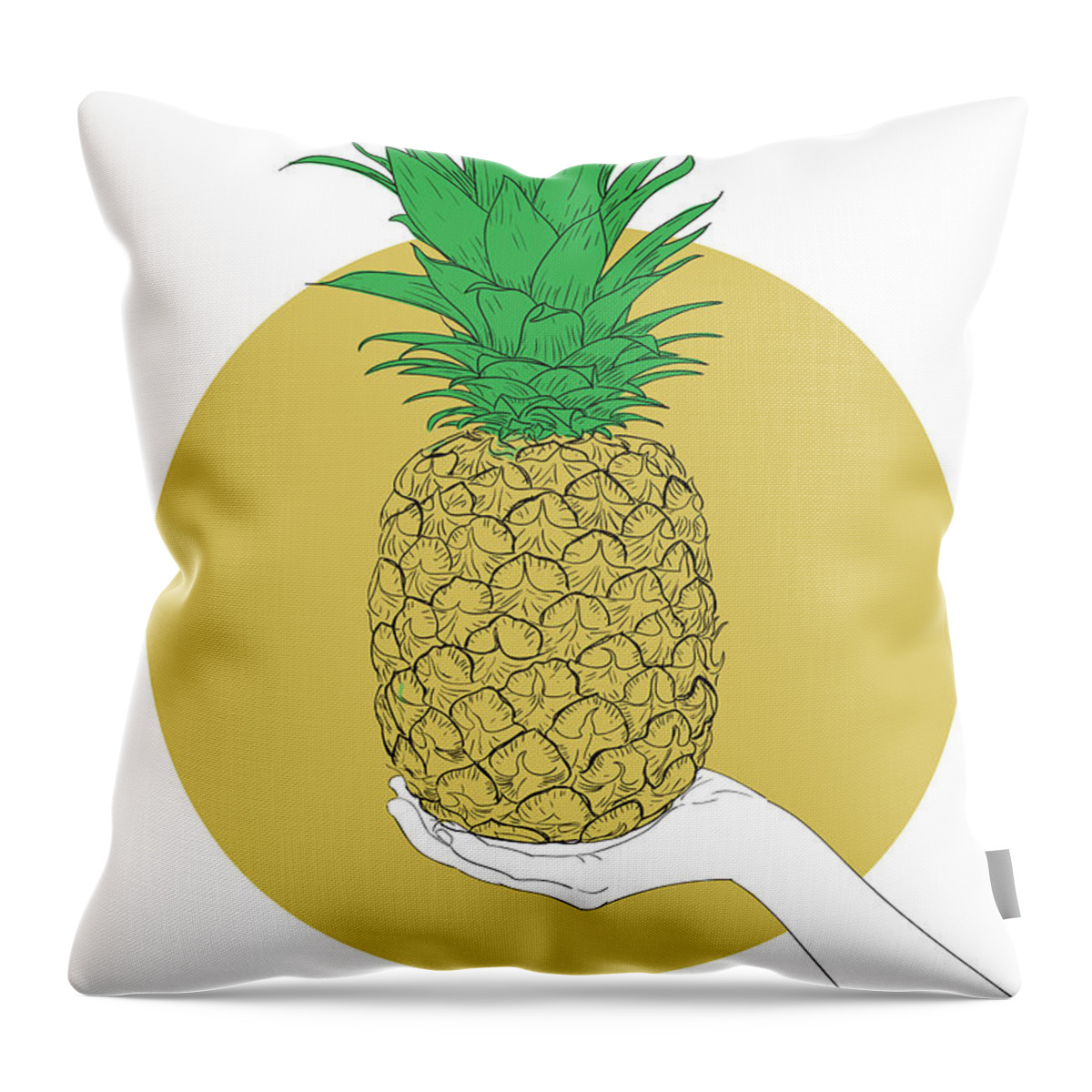 Graphic Throw Pillow featuring the digital art Hand Holding Pineapple - Line Art Graphic Illustration Artwork by Sambel Pedes