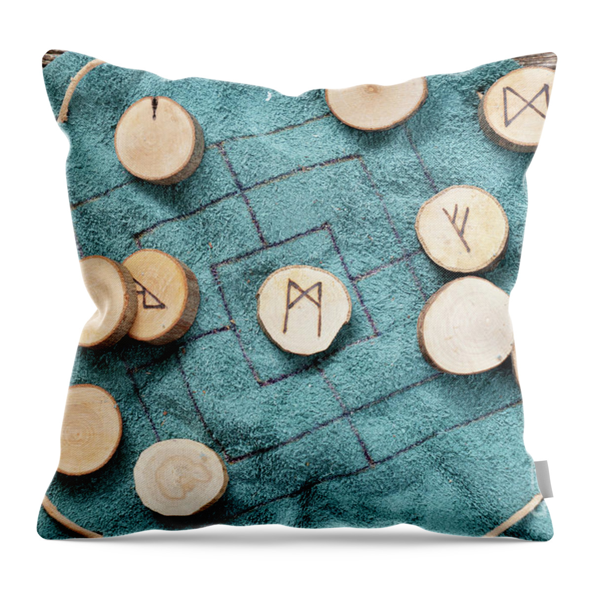 Runes Throw Pillow featuring the photograph Handmade runes for fortunetelling by Anastasy Yarmolovich