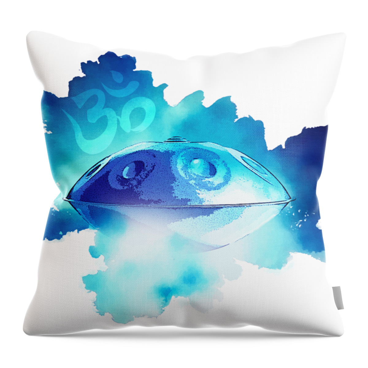 Handpan Throw Pillow featuring the digital art Handpan OM in blue by Alexa Szlavics