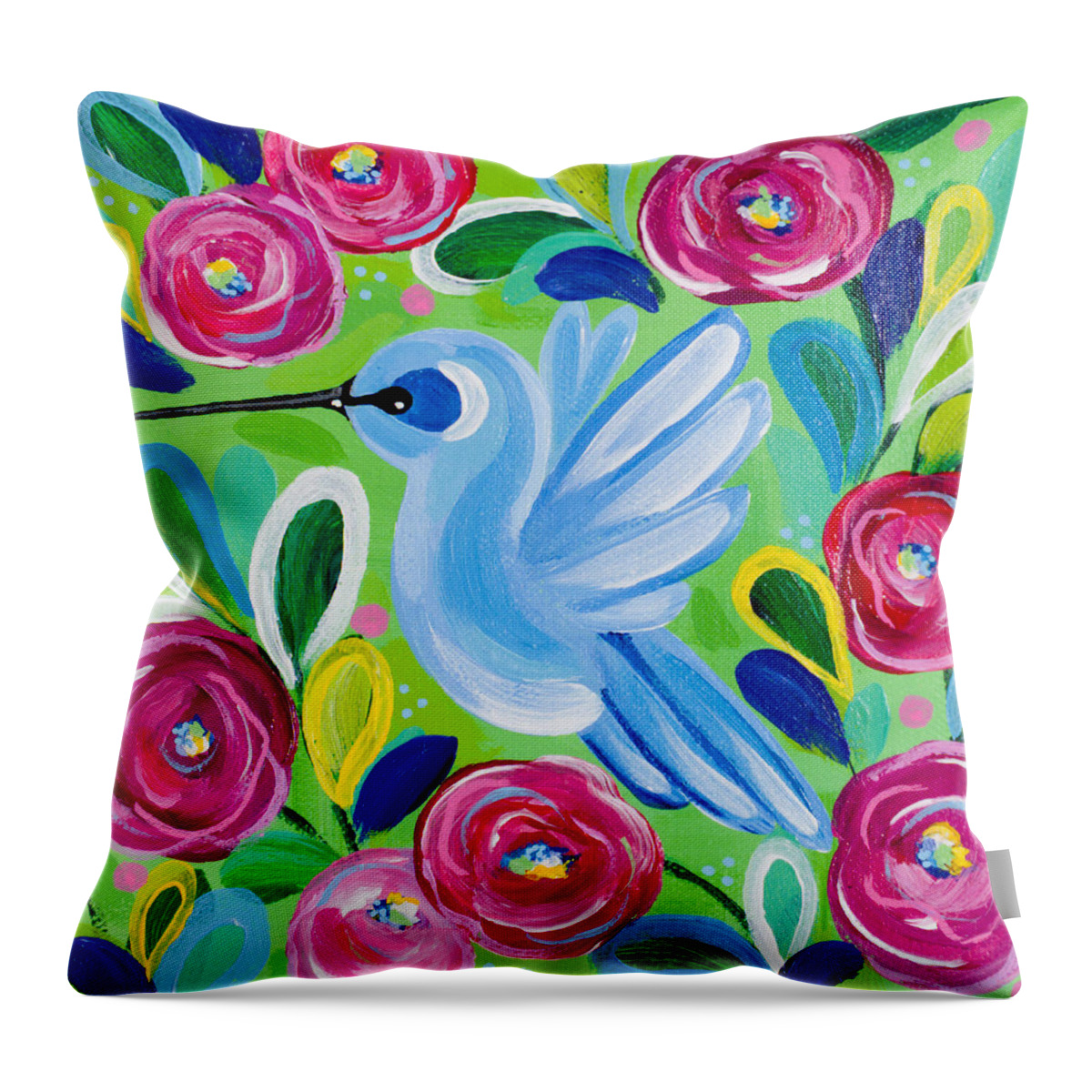 Hummingbird Throw Pillow featuring the painting Hanging Around by Beth Ann Scott