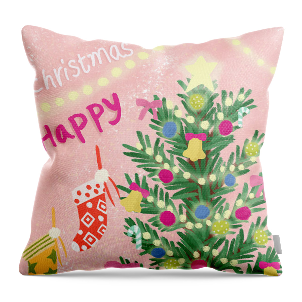 Christmas Throw Pillow featuring the drawing Happy Christmas by Min fen Zhu