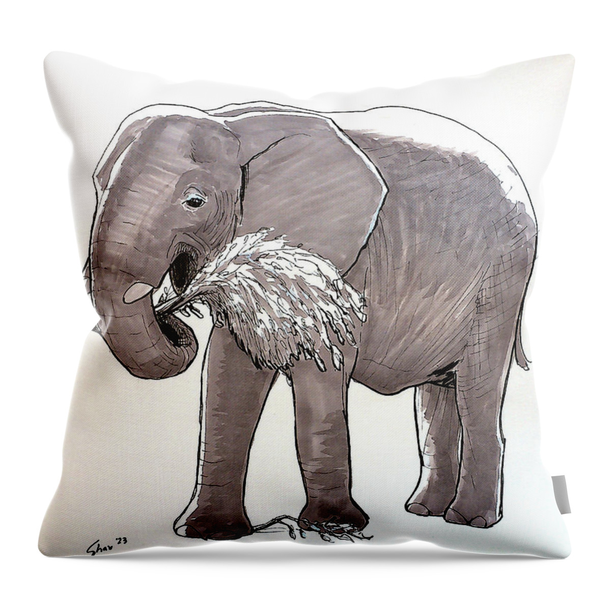 Elephant Throw Pillow featuring the drawing Happy Elephant by Rohvannyn Shaw